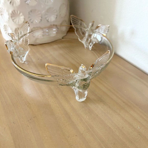 Vintage Mid Century 3 Eagle Footed Glass Dish with Gold Accents - Picture 2 of 5